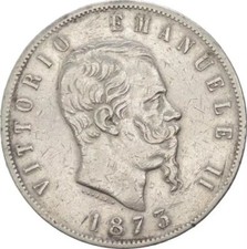 Moneta argento 5 Lire 1873 REGNO D'ITALIA VITTORIO EMANUELE II  BB