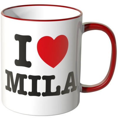 WANDKINGS Tasse, Spruch: ''I LOVE MILA'' ver. Farben Geschenk Geburtstag