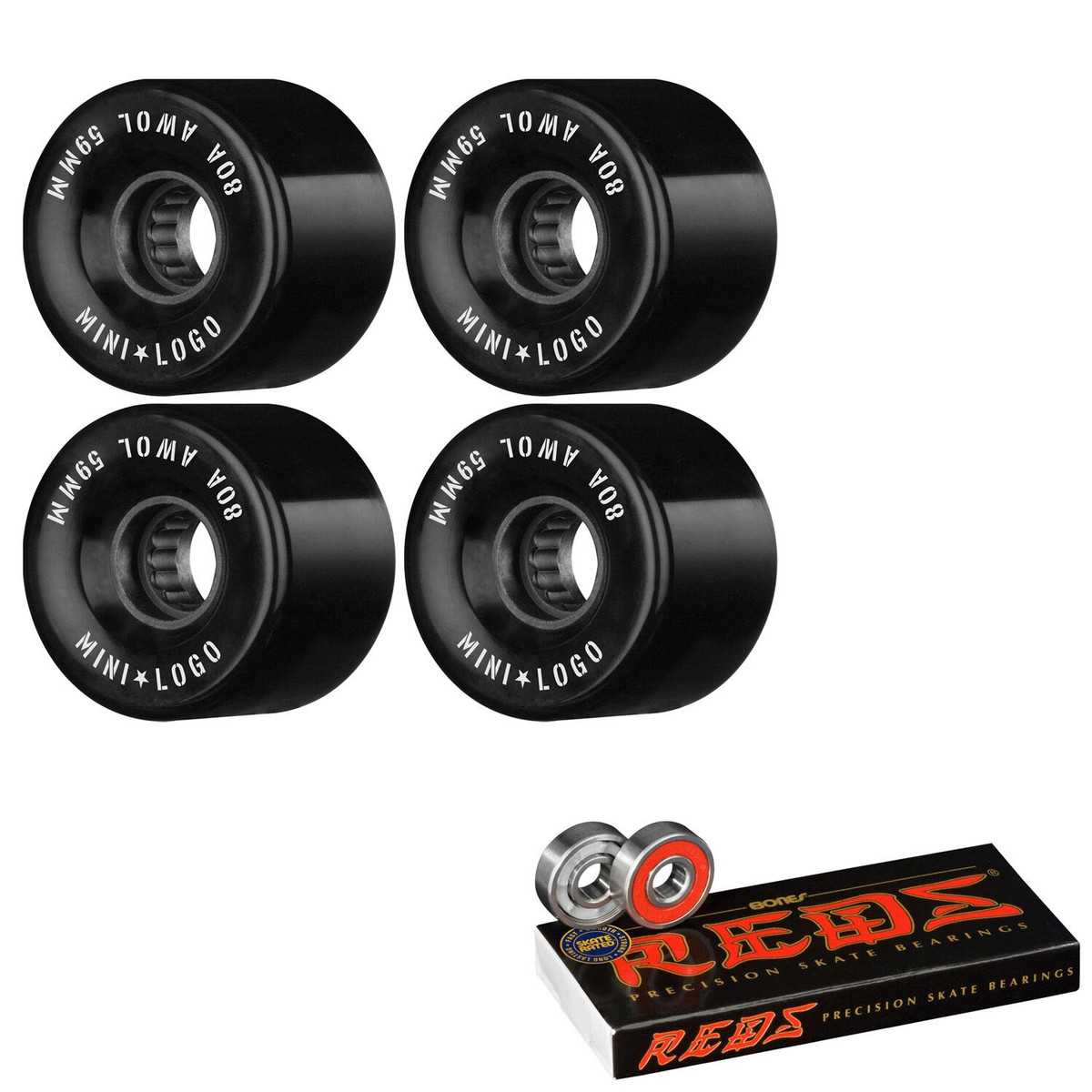 ミニロゴ MINI-LOGO WHEEL AWOL 80A 59mm BLACK Mini Logo A.W.O.L. Cruiser Skateboard Wheels - black (80a