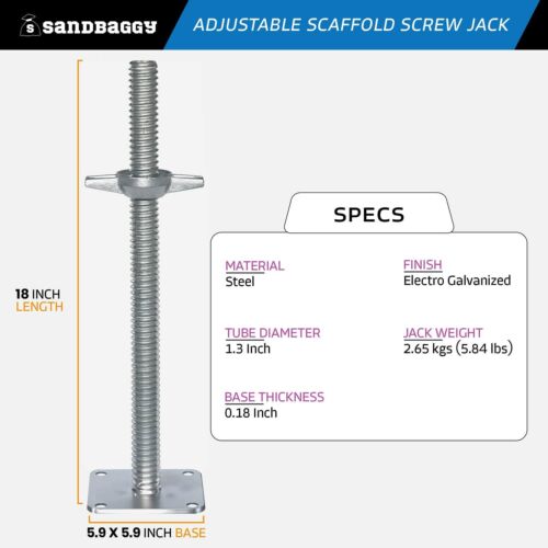 Sandbaggy 18" Adjustable Scaffold Screw Jack - Leveling Jack - Picture 2 of 15