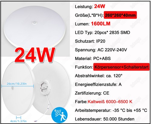 LED Deckenleuchte mit Bewegungsmelder Deckenlampe Sensor Lampe Treppenleuchte - Bild 25 von 48