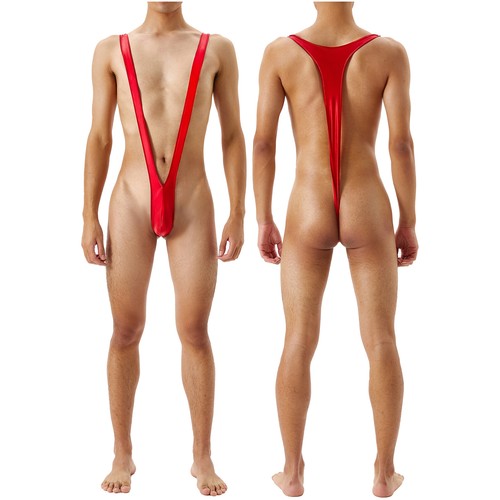 FEESHOW AU Mens Glossy Sexy Mankini Swimwear One-piece Jockstrap Thong Singlet - Picture 39 of 107