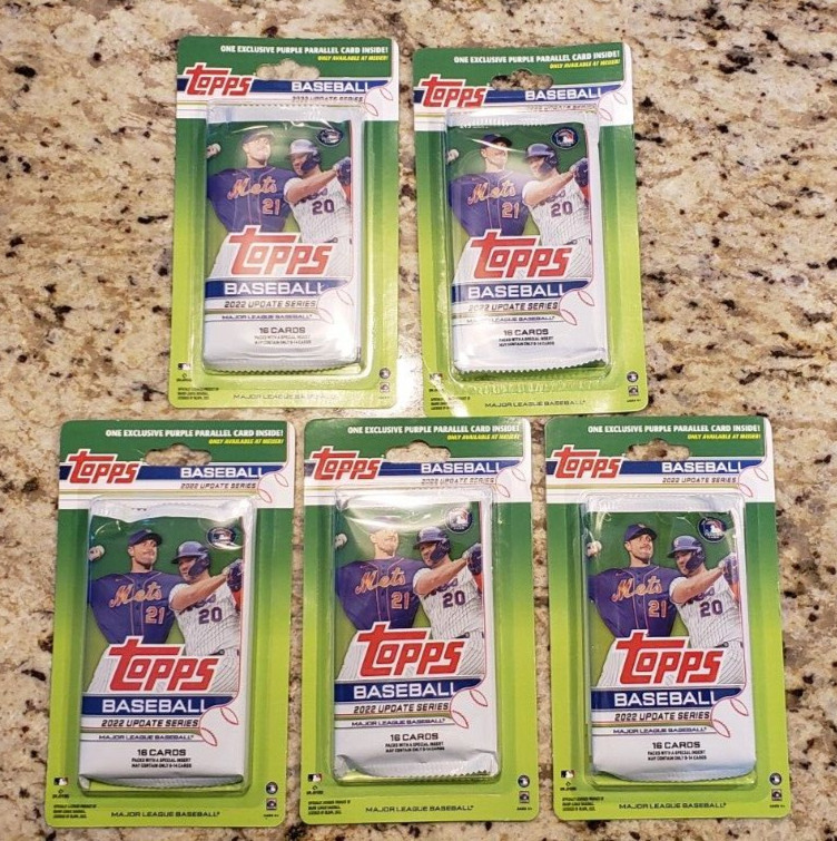(5) 2022 Topps Update Meijer Exclusive Blister Pack Lot With Purple Parallels