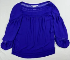 Diane von Furstenberg Blouse Sheer Pleated Long Sleeve Silk Top Purple 4