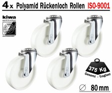 Polyamid Rückenloch Transport Lenk Rollen 4 x Ø 80 mm Le-Le / BS-Rollen Germany