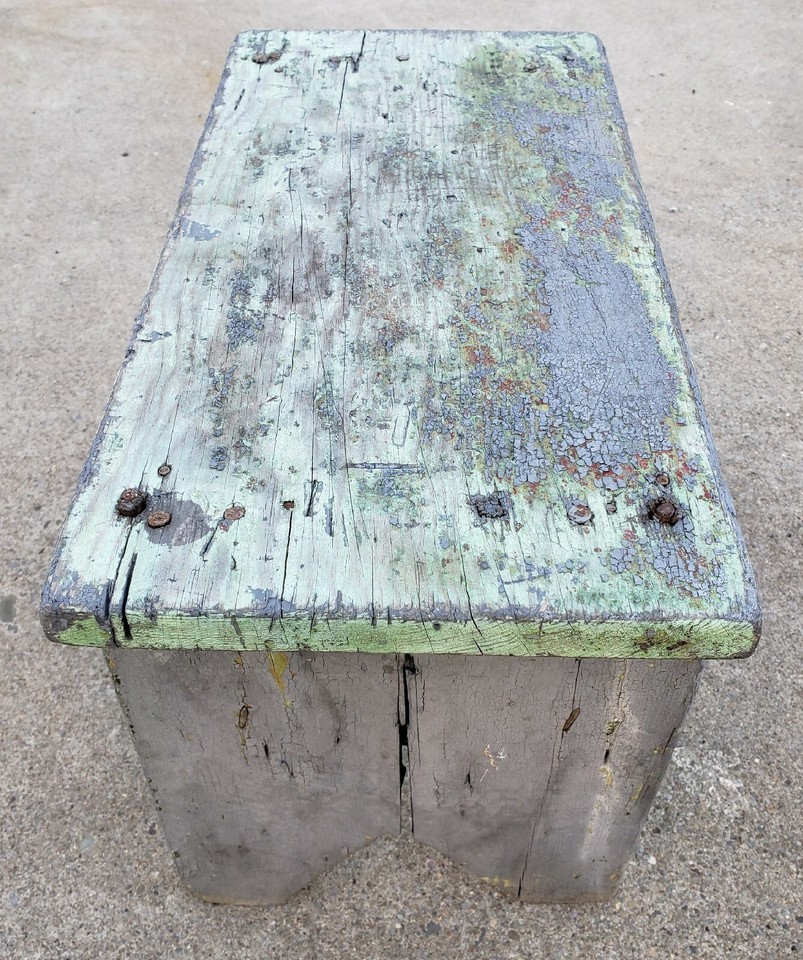 Antique Primitive Folk Art Wooden Cricket Foot Stool Bench Chippy Old ...