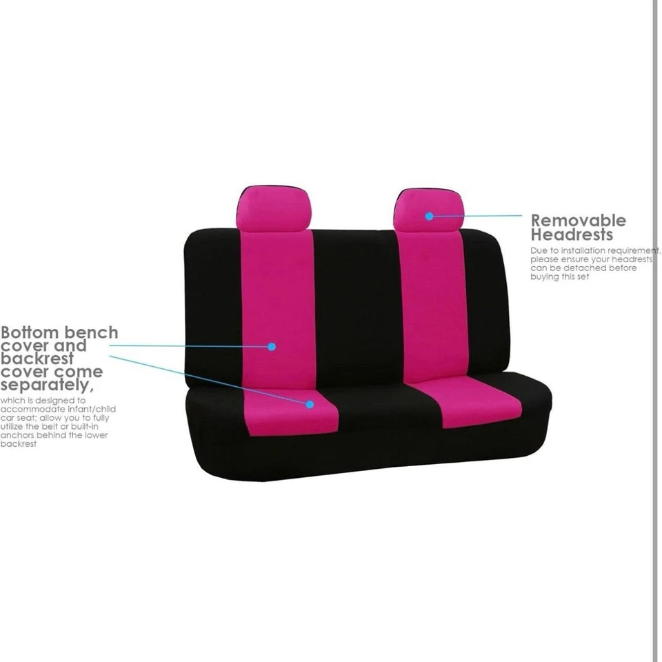 For All Dodge Pink Seat Covers Full Set High Quality Adjustable Breathable Fit - Image 3 of 4