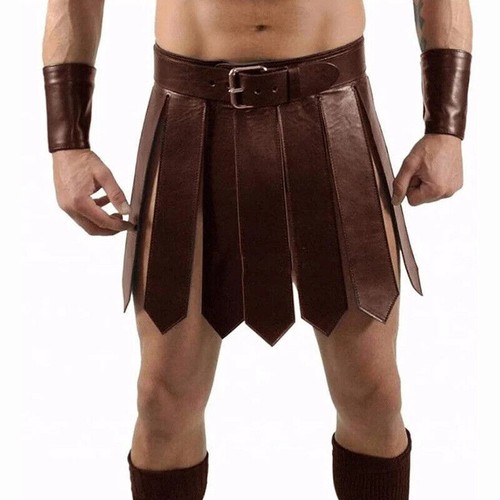Mens Sexy Roman Gladiator Cosplay Costume Patent Leather Mini Skirt Underwear - Picture 7 of 19