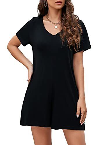 Women's Summer Short Sleeve V Neck Short Jumpsuit Loose Casual X-Large A-black - Picture 3 of 8