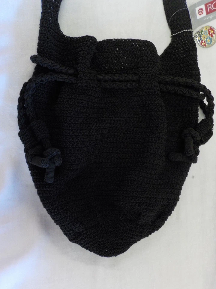 Cartera de ganchillo Rosetti nueva con etiquetas negra 12" X 13" X 8" correa caída 16" mezcla de algodón encanto Foto 2 de 4
