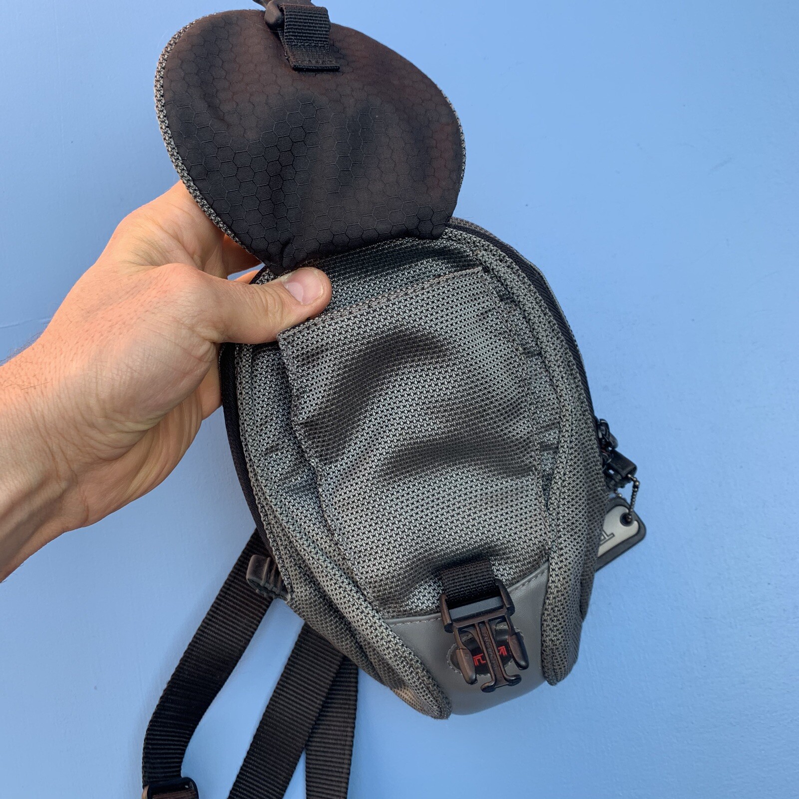 Tumi Camera Case Side Bag Grey Black Good Used Condition 6”x9” image 3