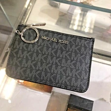 Michael Kors Women Ladies Small Fashion BLACK Keychain Ring id Coin Pouch Wallet