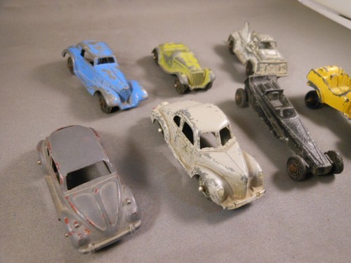 LOT 7 Vtg Tootsietoy USA Toy Cast Metal VW Bug Ford Coupe Dragster Hotrod MG Tow - Picture 3 of 22