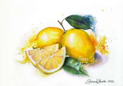 Painting Lemon Original Wall Art Still life Fruit Collectible Artwork watercolor - Picture 1 of 5