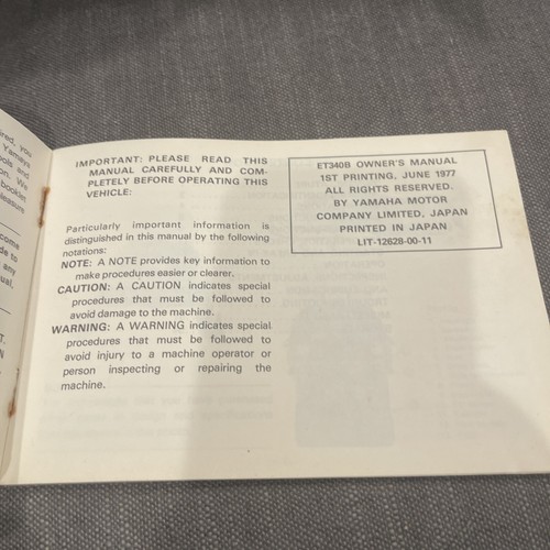 Yamaha ET340B Snowmobile Owners Manual LIT-12628-00-11 - Picture 3 of 10