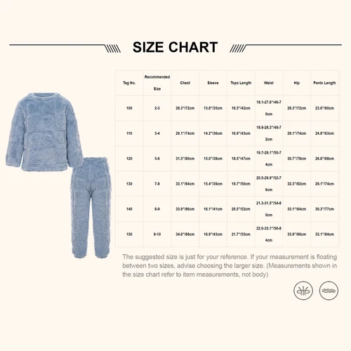 Kids Boys Girls Pajamas Set Solid Color Tops With Pants Round Neck Flannel Suit - Foto 48 di 72