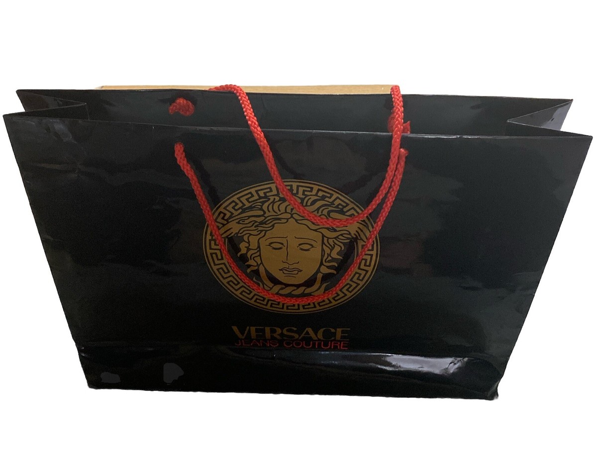 VINTAGE RARE Versace Auth Black Gold Red Paper Gift Tote Large 12