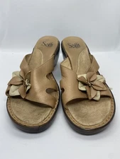 Sofft Women's 8W Brown Slip On Leather Sandals Floral Slides