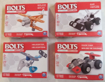 New Meccano Erector 4 Different BiPlane, Car, Race Car & Helicopter