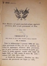 Decree Kingdom of Italy - Some Additions List Provincial Roads of Pisa - 1884