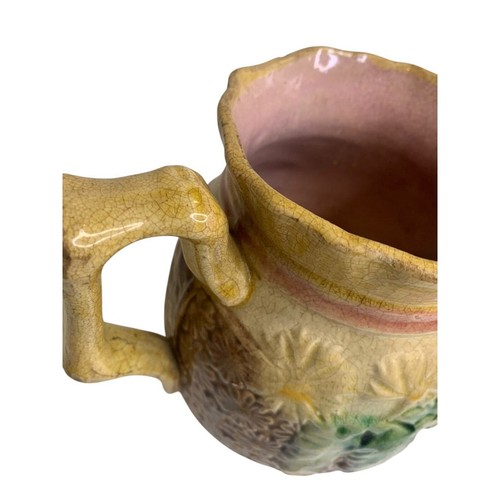Antique Majolica Pottery Pitcher Daisy Bow Trim 6 Inch - Picture 4 of 9
