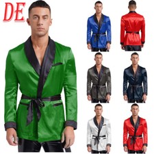 DE Herren Satin Morgenmantel Leicht Saunamantel Nachthemd Pyjama Schlafanzug