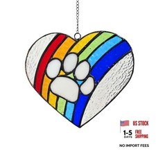LASTINGTAILS Stained Glass Rainbow Bridge Dog Memorial Gifts, Heart Paw Print