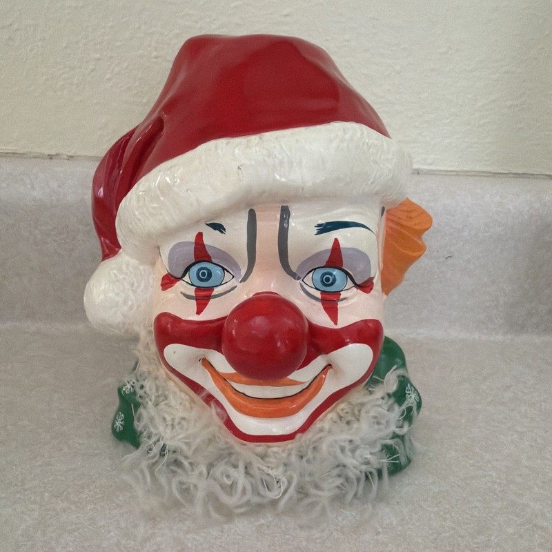 Rare Enesco Santa Clown Head  Bank Ceramic Stopper Circus  Coin Piggy Bank