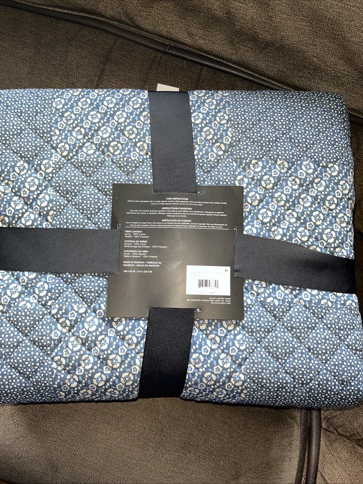 Ralph Lauren Penwood Indigo 多拼布 100% 棉 1 件 被子特大号340美元 — 第 4/4 张图片