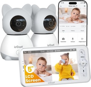 ieGeek Baby Monitor with 2 Cameras, 5" Large Screen Split-Screen Baby Monitor