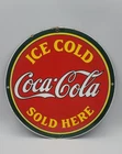 Vintage Ice Cold Coca Cola Sold Here Porcelain Enameled Metal Sign