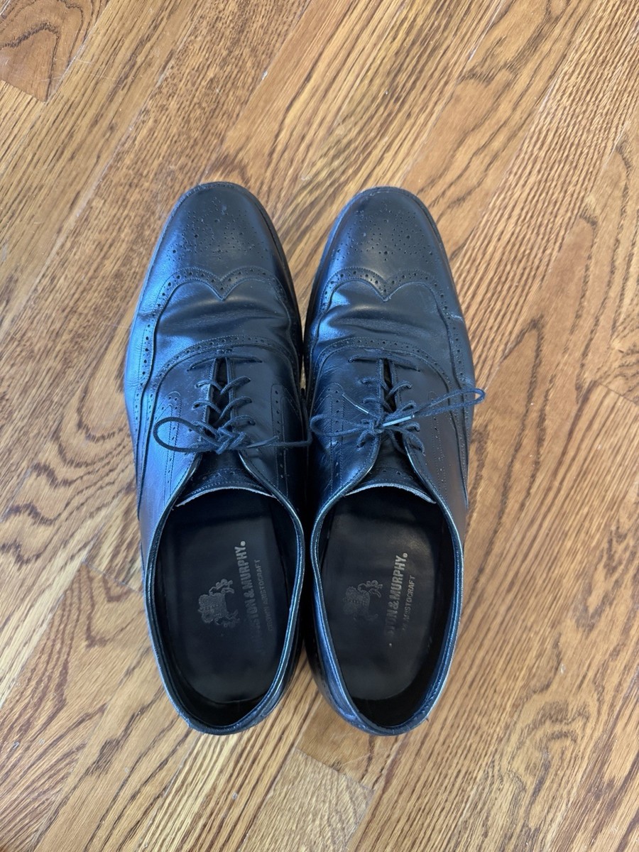 Johnson & Murphy Black Leather Wingtip Oxford Dress Shoes Size 10.5D s-l400.jpg main image 2