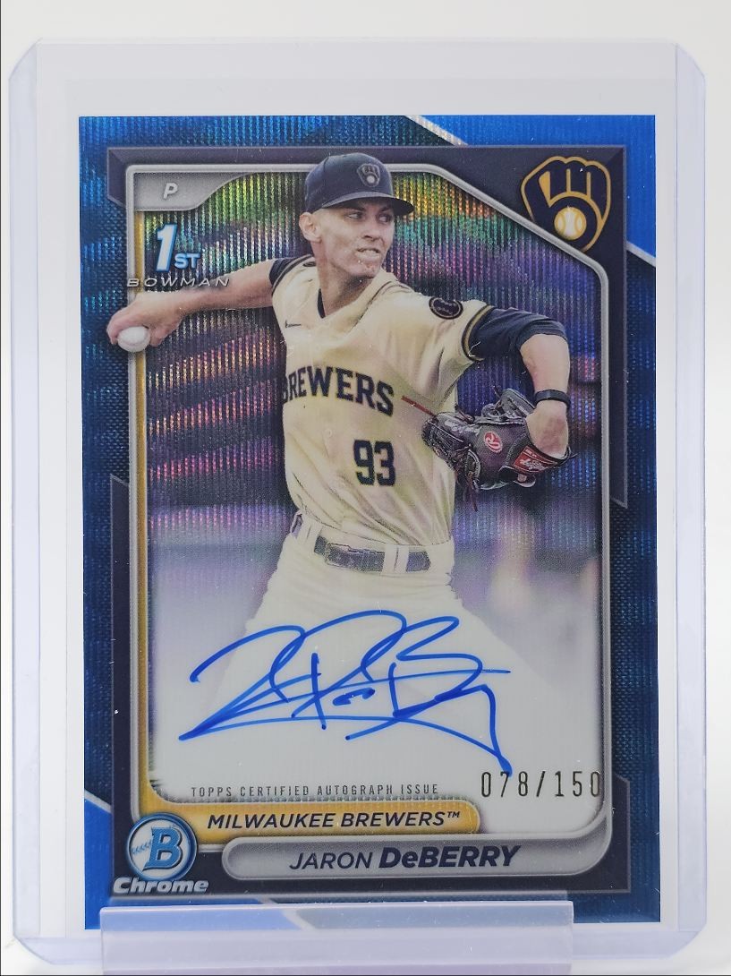 JARON DEBERRY 2024 BOWMAN CHROME DRAFT 1ST BLUE WAVE AUTO /150 Q3249