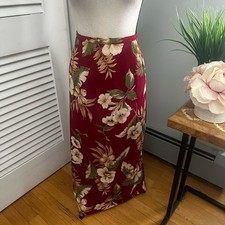 Vintage Alfred Dunner Skirt 16 Red Tropical Floral Long Midi Retro 90s Boho Chic
