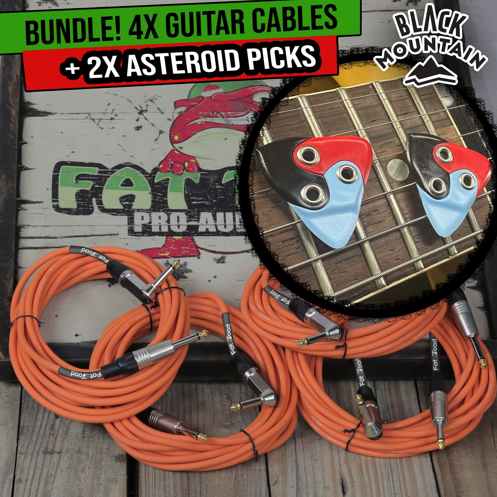 BLACK MOUNTAIN Asteroid Guitar Pick (2 Pack) | x4 Instrument Cables FAT TOAD