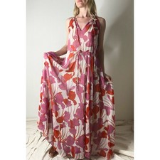 MANGO Luzia Abstract Floral Halter Strapless Caftan Maxi Dress NWT US 4