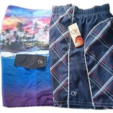 OP Ocean Pacific Mens Board Shorts Sz 36-38 Swim Trunks Red White  Blue 2 Pairs