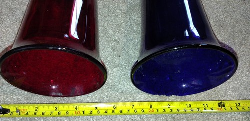 Hand Blown candle holder sanctuary lamps vase vtg Red Blue Glass rounded bottom - Picture 5 of 5
