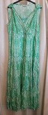 Nightingales Green White Maxi Dress UK 16 Beaded Neck Sleeveless Viscose
