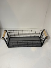 16 Black Wire Storage Basket Wood Handles Farmhouse Kitchen Pantry Organizer