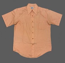 Vintage Penney's Towncraft Penn Prest Button Up Shirt Orange Geometric 15.5 Sz M