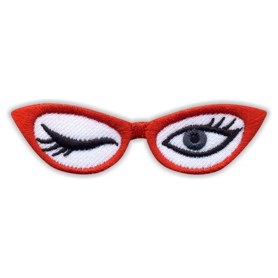 Rote BRILLE mit zwinkernden AUGEN Patch/Abzeichen bestickt