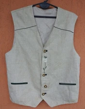 Traditional German Trachten Waistcoat Linen Gillet Vest Mens Medium Alphorn EU50