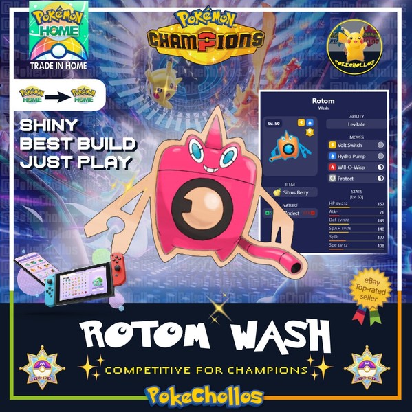 ✨ ROTOM WASH SHINY COMPETITIVE BEST BUILD - HOME FAST ✨ Pokemon champions  🏆