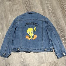 Looney Tunes Tweety Bird Denim Jacket Girls Size L 10/12 Excellent Condition