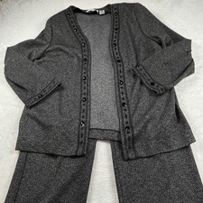 Alfred Dunner Womens Grey Marl Knit Pant Suit Set Gemstone Embellished 12 10