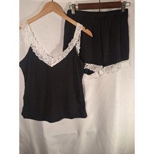 Black Lace Trim Pajama Set Camisole and Shorts Sleepwear Two Piece Medium