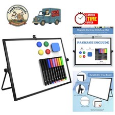 16x12 Inch Magnetic Whiteboard Easel with 10 Markers and Adjustable Stand