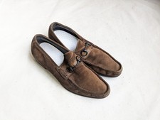 Gucci Horsebit Loafers Brown Suede Men 11.5 D Leather Slip-On Dress Italy