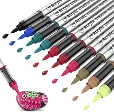 10 Color Acrylic Paint Markers Brush Tip, Waterproof, No-Bleed Ink with Automati
